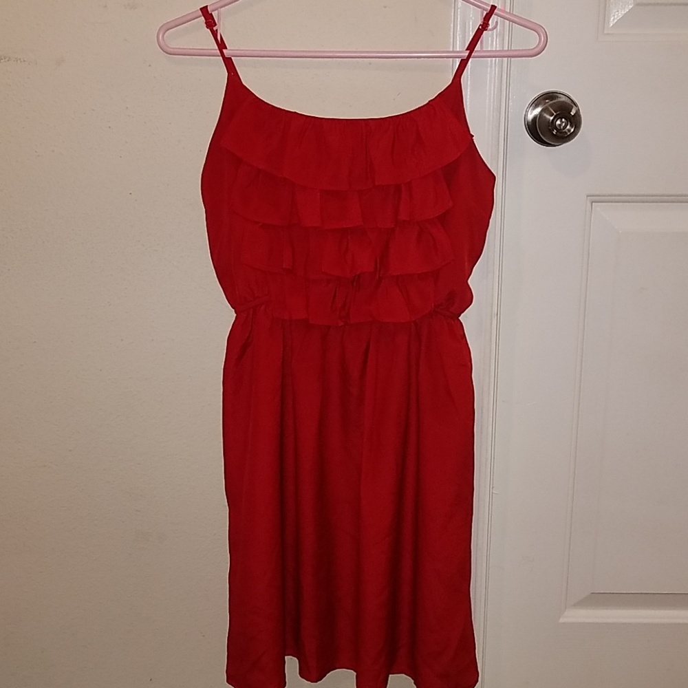 Red ruffle top dress
